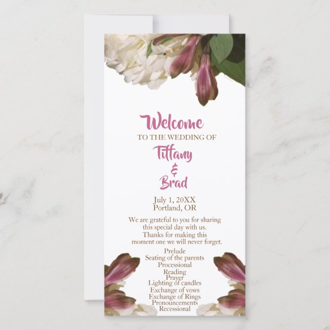 Classical Floral White Wedding Ceremony Program (Front)