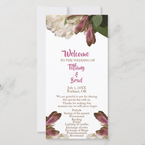 Classical Floral White Wedding Ceremony Program