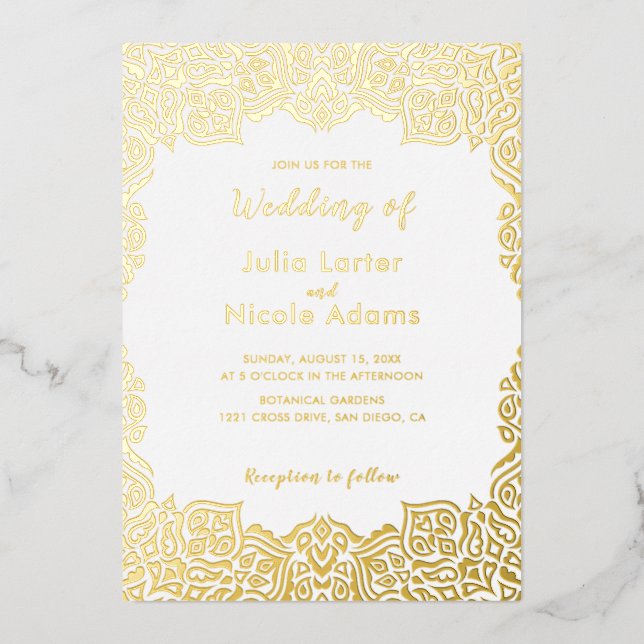 Classical Geometric Mandala Pattern Wedding Foil Invitation (Front)