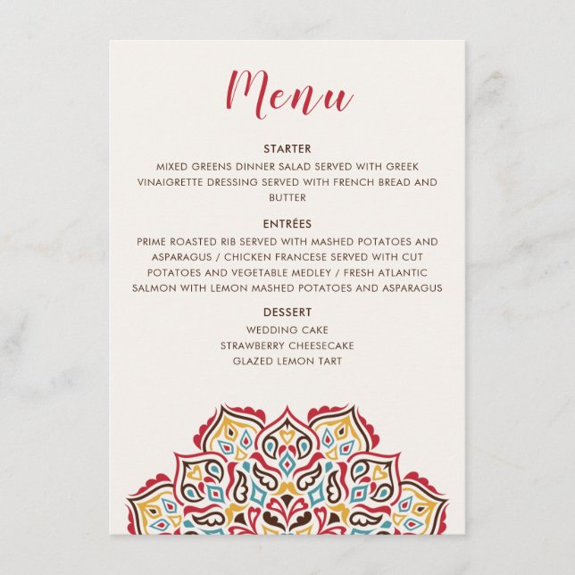 Classical Geometric Mandala Pattern Wedding Menu (Front)