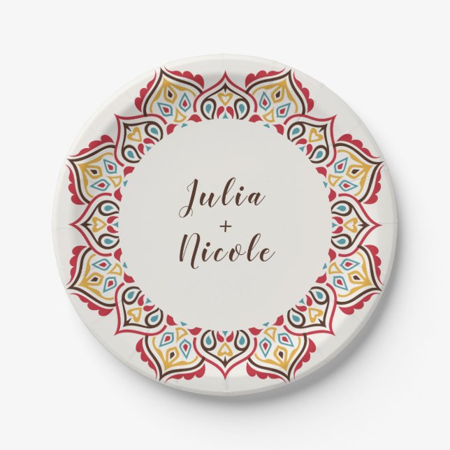 Classical Geometric Mandala Pattern Wedding Paper Plates (Front)