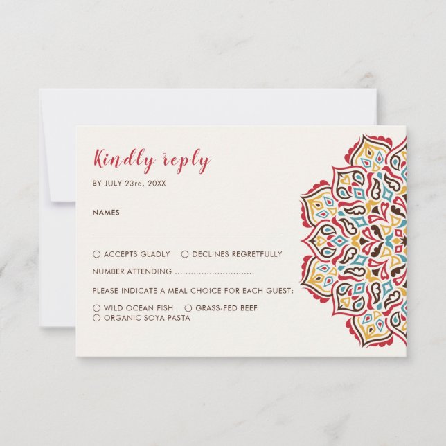 Classical Geometric Mandala Pattern Wedding RSVP Card (Front)