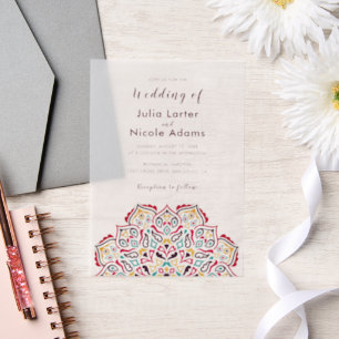 Classical Geometric Mandala Pattern Wedding Vellum Invitations