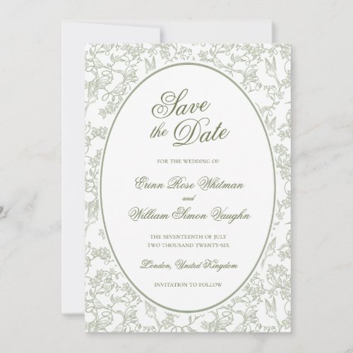 Classical Green Toile Save The Date Invitation