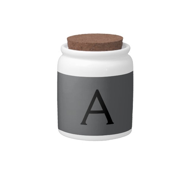 Classical Grey Simple Monogram Add Name Initial Candy Jar (Front)