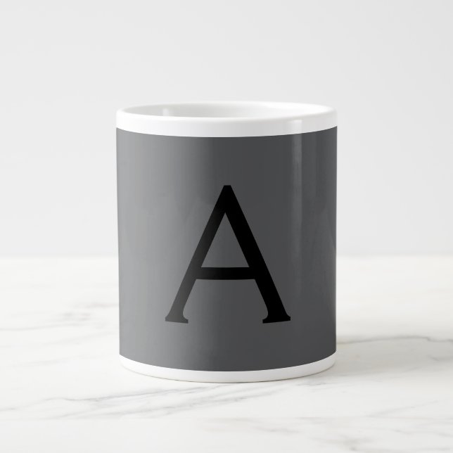 Classical Grey Simple Monogram Add Name Initial Giant Coffee Mug (Front)
