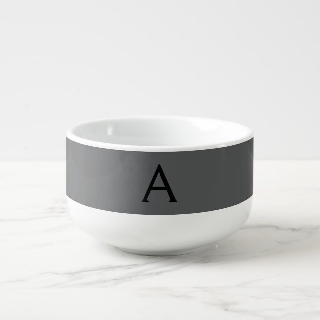 Classical Grey Simple Monogram Add Name Initial Soup Mug (Front)