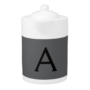 Classical Grey Simple Monogram Add Name Initial Teapot