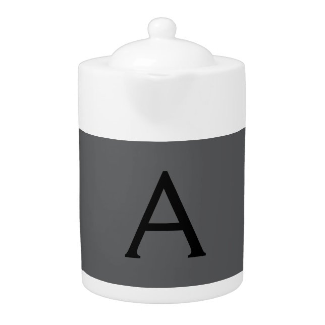 Classical Grey Simple Monogram Add Name Initial Teapot (Front)