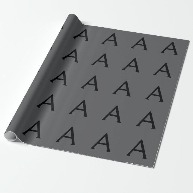 Classical Grey Simple Monogram Add Name Initial Wrapping Paper (Unrolled)