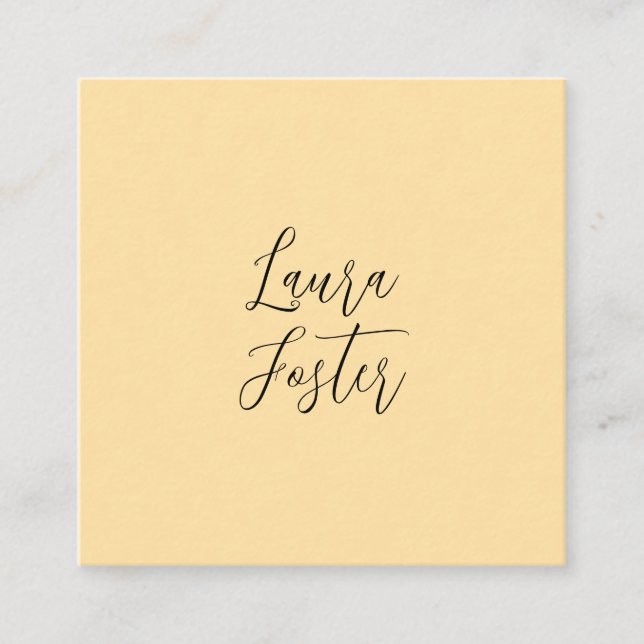 Classical Handwriting Elegant Name Beige Color Square Business Card (Front)