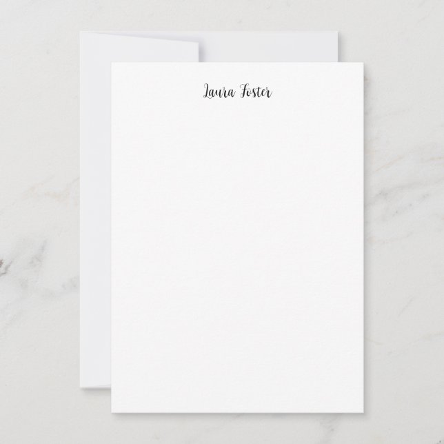Classical Handwriting Elegant Name Black White Note Card (Front)