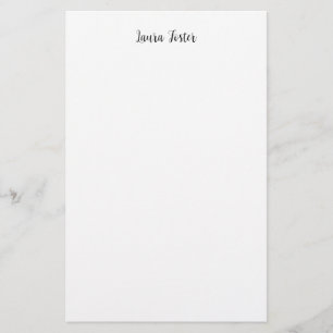 Classical Handwriting Elegant Name Black White Stationery