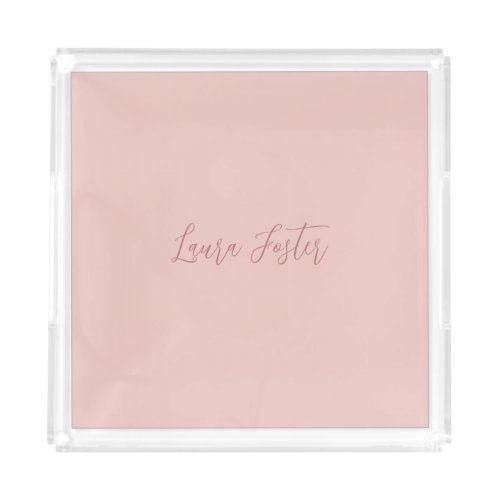 Classical Handwriting Elegant Name Rose Gold Acrylic Tray