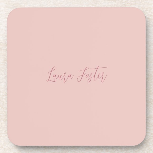 Classical Handwriting Elegant Name Rose Gold Beverage Coaster (Front)