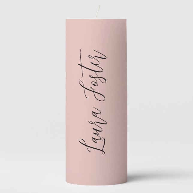 Classical Handwriting Elegant Name Rose Gold Pillar Candle (Front)