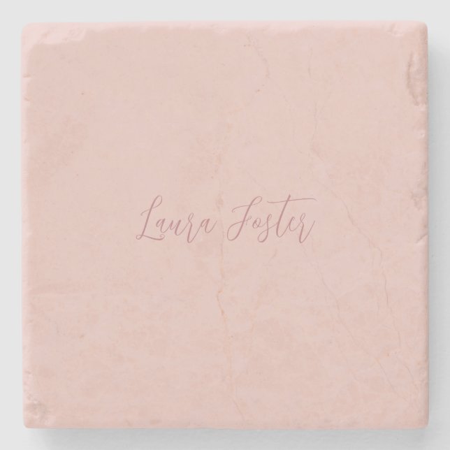 Classical Handwriting Elegant Name Rose Gold Stone Coaster (Front)