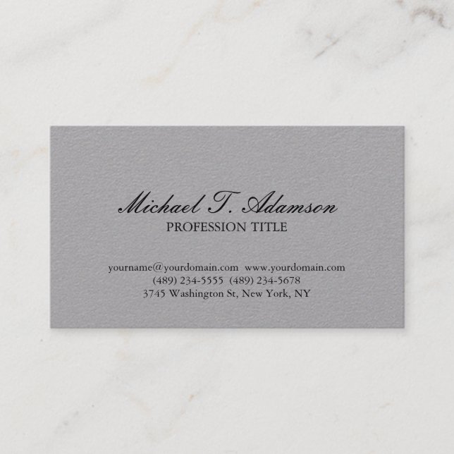 Classical Handwriting Grey Elegant Plain Simple Business Card (Front)