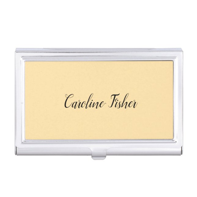 Classical Handwriting Plain Simple Beige Business Card Case (Front)