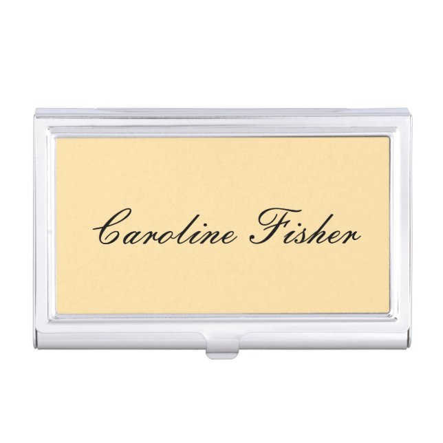 Classical Handwriting Plain Simple Beige Business Card Case (Front)