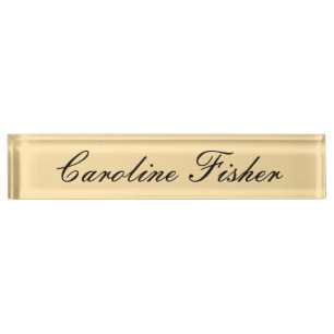 Classical Handwriting Plain Simple Beige Desk Name Plate