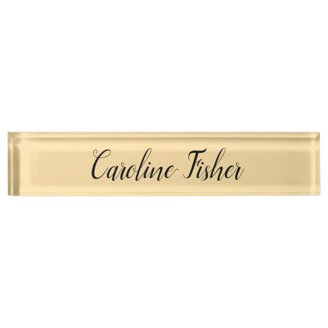 Classical Handwriting Plain Simple Beige Desk Name Plate (Front)
