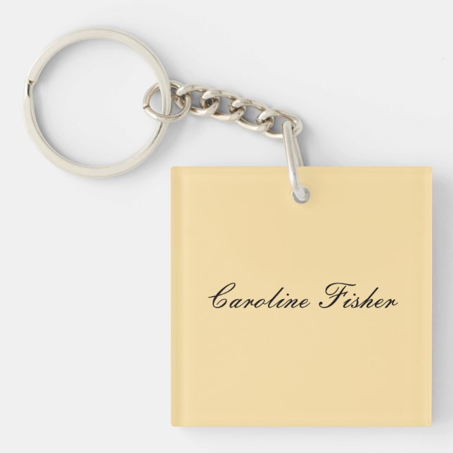 Classical Handwriting Plain Simple Beige Keychain (Front)