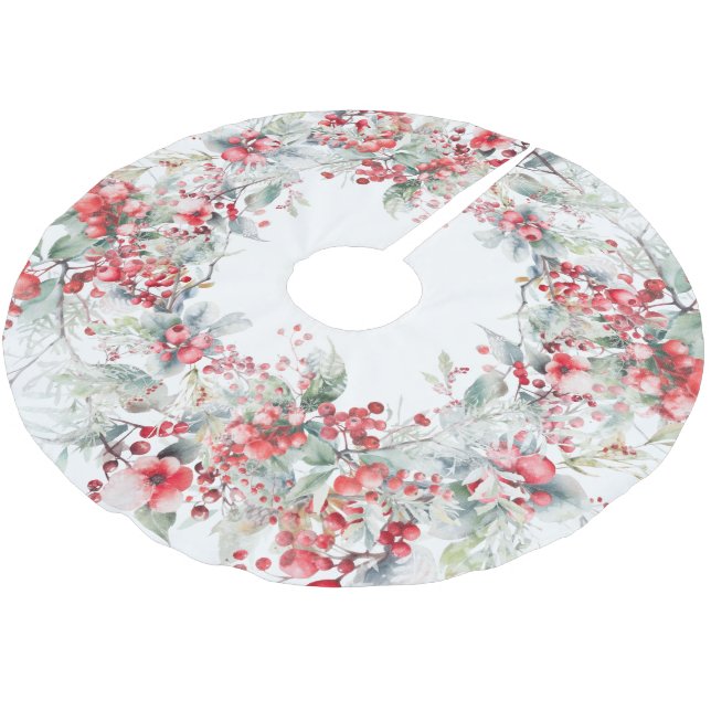 Classical Holiday Berries Brushed Polyester Tree Skirt (Angled)