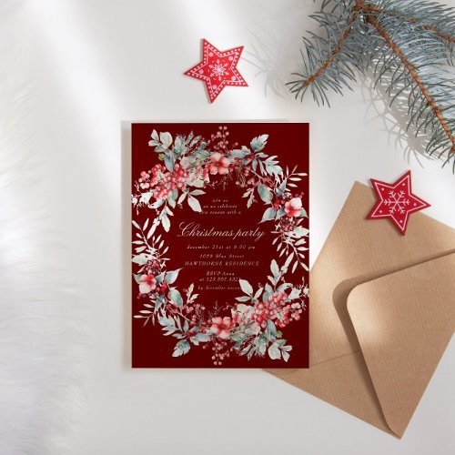 Classical Holiday Berries Christmas Party Invitation