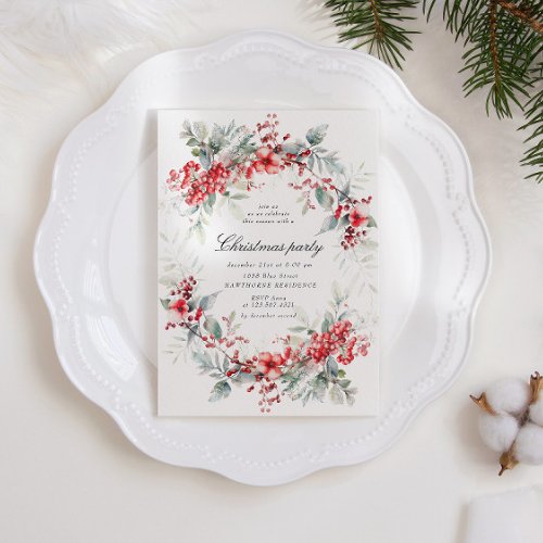 Classical Holiday Berries Christmas Party Invitation