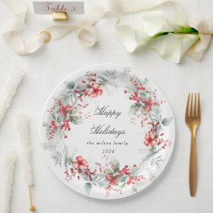 Classical Holiday Berries Monogram Paper Plates