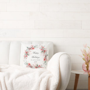 Classical Holiday Berries Monogram Throw Pillow