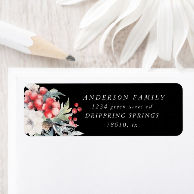 Classical Holiday Berries Return Address Label (Insitu)