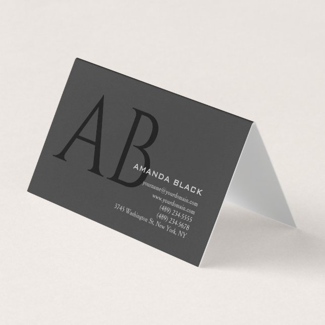 Classical Monogram Custom Grey Black Simple Custom Business Card (Front)