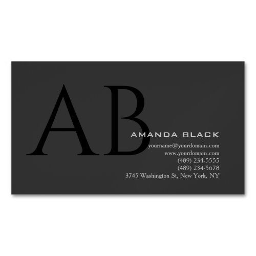 Classical Monogram Custom Grey Black Simple Custom Business Card Magnet