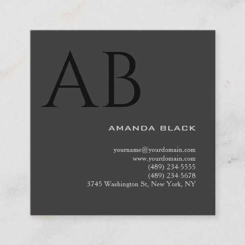 Classical Monogram Custom Grey Black Simple Custom Square Business Card