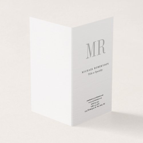 Classical Monogram Grey White Minimalist Linen Business Card