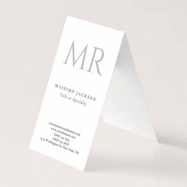 Classical Monogram Grey White Minimalist Plain Business Card (Front)