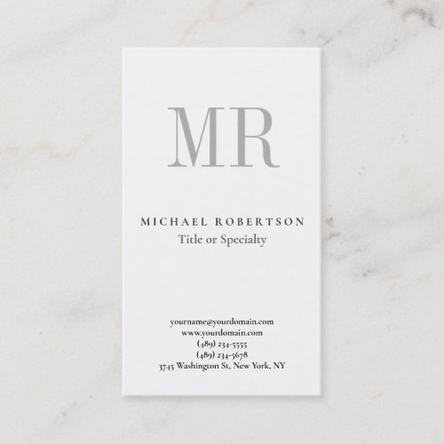 Classical Monogram Grey White Minimalist Plain Business Card