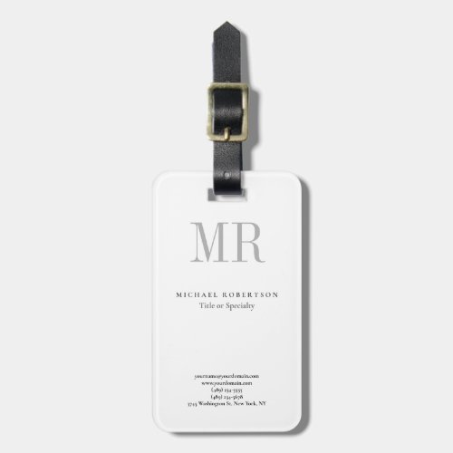 Classical Monogram Grey White Minimalist Plain Luggage Tag