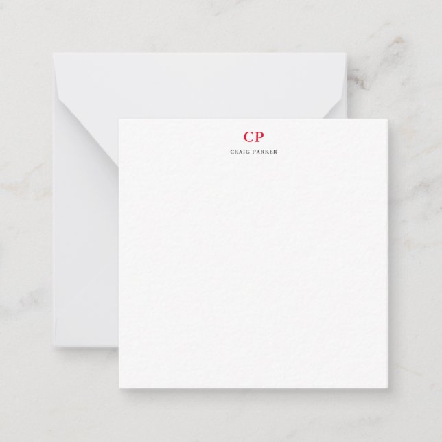 Classical Monogram Professional Plain Red White Note Card (Front)