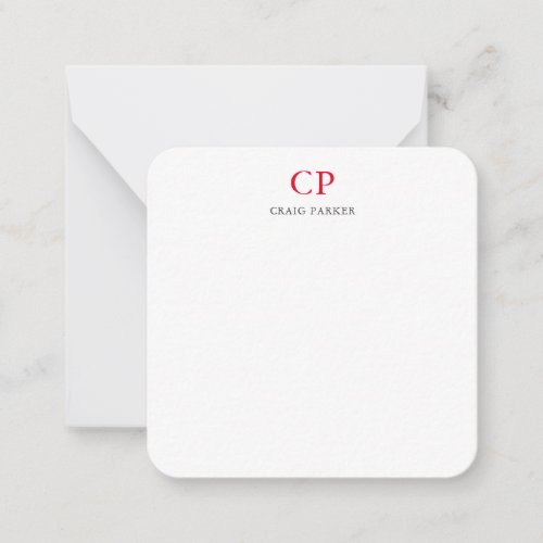 Classical Monogram Professional Plain Red White Note Card