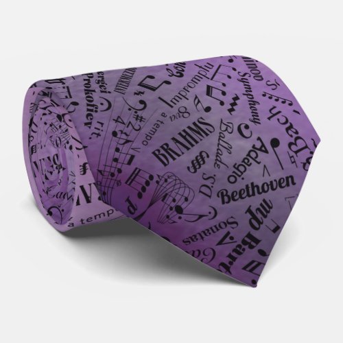 Classical Music Composers Notation Purple Neck Tie