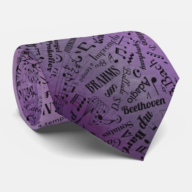 Classical Music Composers Notation Purple Neck Tie (Rolled)