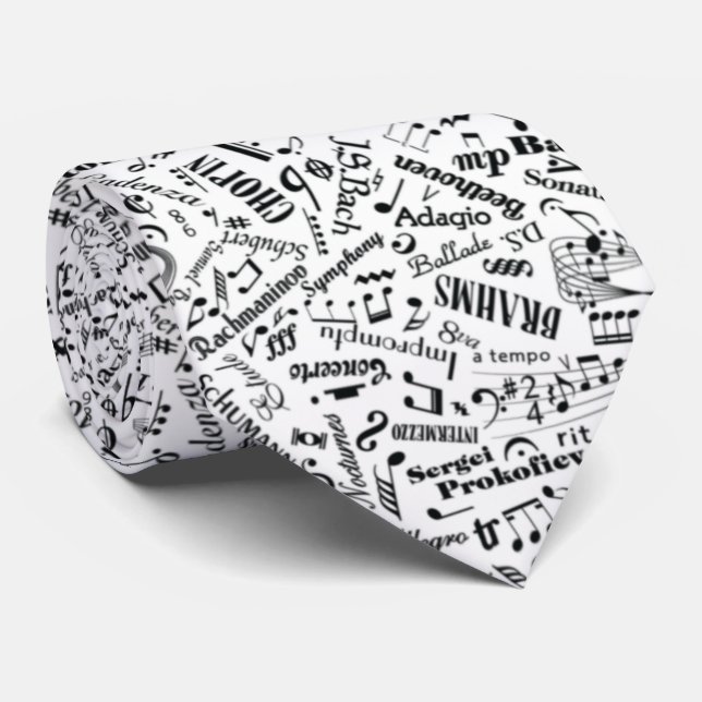 Classical Music Composers Notation Symbol White Neck Tie (Rolled)