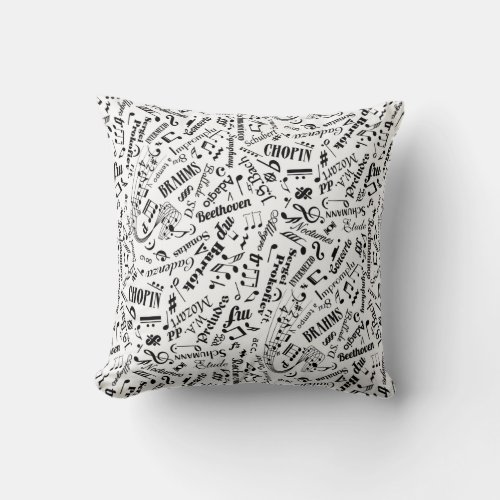 Classical Music Composers Notation Symbol White Throw Pillow