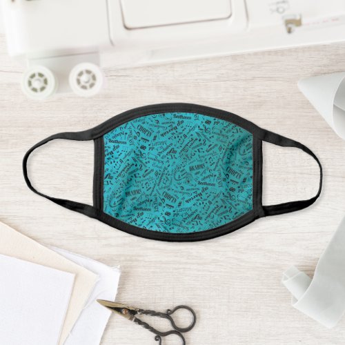 Classical Music Composers Notation Teal Face Mask