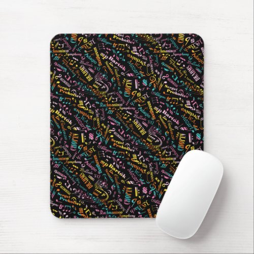 Classical Music Composers Rainbow Black Mouse Pad