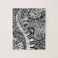Classical music doodle with piano keyboard jigsaw puzzle