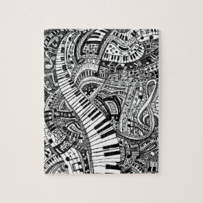Classical music doodle with piano keyboard jigsaw puzzle